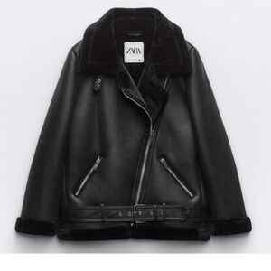 Zara Black Faux Leather Jacket with Belt